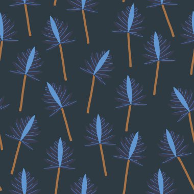 Koyu mavi, mavi çiçekli ve düz saplı, pürüzsüz arka plan tasarımlı..