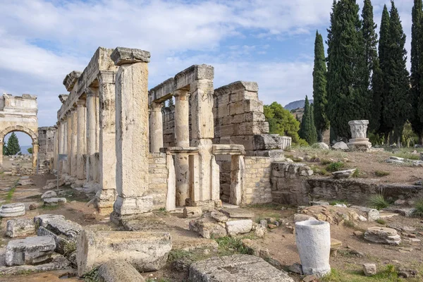 Oude Oude Ruïnes Van Romeinse Stad Hierapolis Pamukkale Turkije — Stockfoto