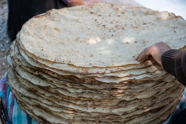 Tradicional Pão Turco Também Conhecido Como Yufka Ekmek Yufka Tradicional — Fotografia de Stock