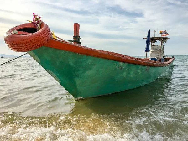 Anchored Longtail Boat Coast Andaman Sea Thailand Long Tail Boat — Stock Photo, Image