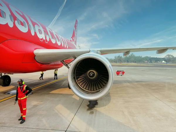 Nan Thailand February 2020 Aircraft Air Asia Airlines Parking Nan — Stock Photo, Image