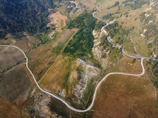 Birds Eye Vista Tratto Stradale Molto Sinuoso Campagna — Foto Stock