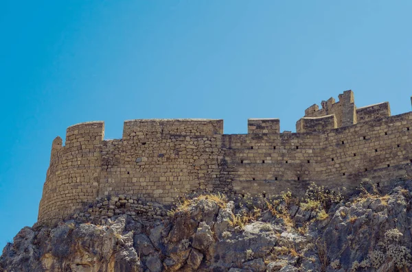 Dinding Abad Pertengahan Lindos Rhodes Yunani — Stok Foto