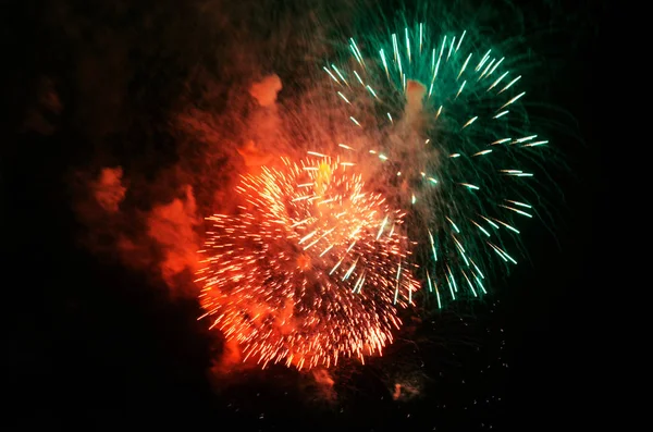 Flashes Laranja Turquesa Fogos Artifício Noite Ano Novo — Fotografia de Stock