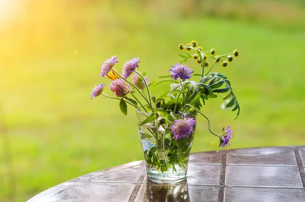 Köy hayatı. Bir bardakta bir buket kır çiçeği.