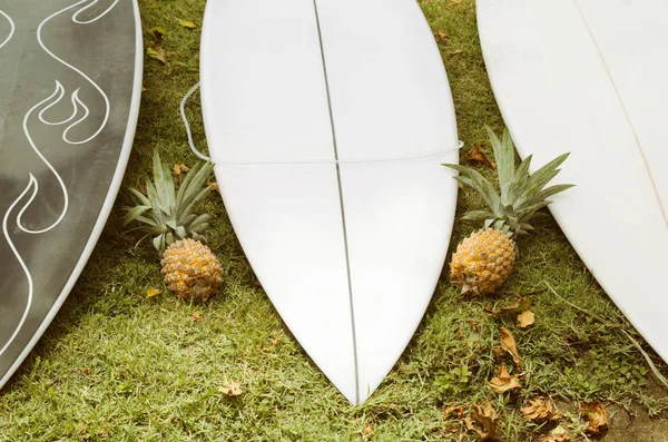 Surfáky Zeleném Trávníku Užijte Surfování Tropickém Ráji — Stock fotografie