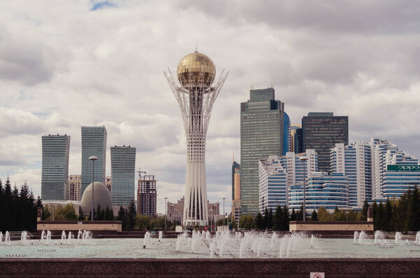 Nursultan on a gloomy day. Explore Kazakhstan architecture.