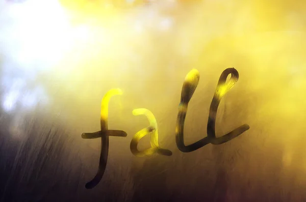 Word Fall Written Misty Window Pane — Stock Photo, Image