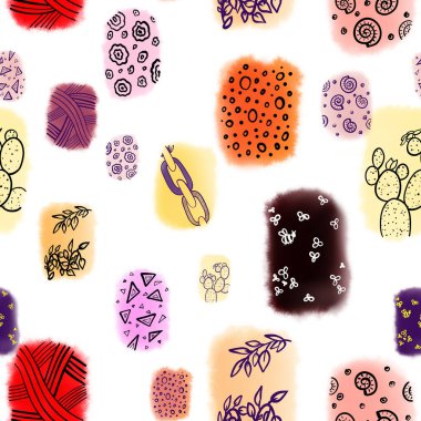 Beyaz arkaplanda tekrarlanan pürüzsüz bir desen ile el çizimleri