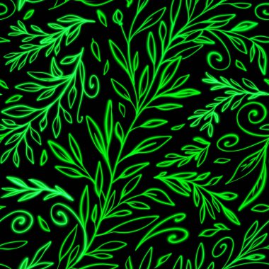 El çizimi, siyah arka planda çiçek desenleri.