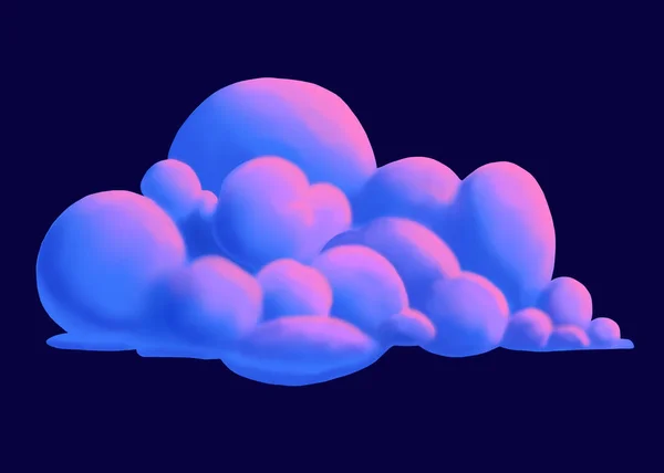 Cute Blue Pink Glowing Cloud Hand Drawn Isolated Dark Blue — Stock Photo, Image
