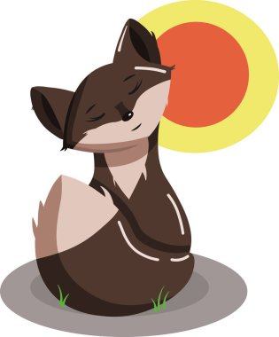 Düz bir tarzda sevimli kedi güneşte basks