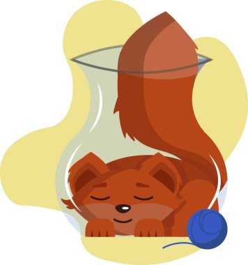 Kırmızı sevimli kedi bir şişe oturur