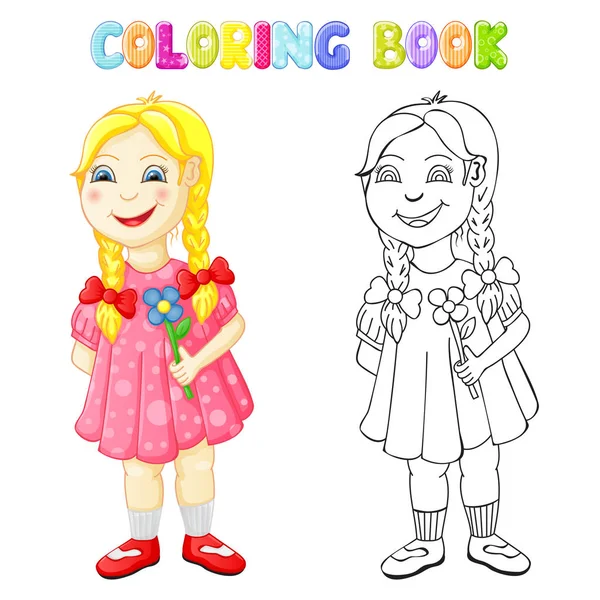 Coloring Happy Girl Isolated — Stock Vector