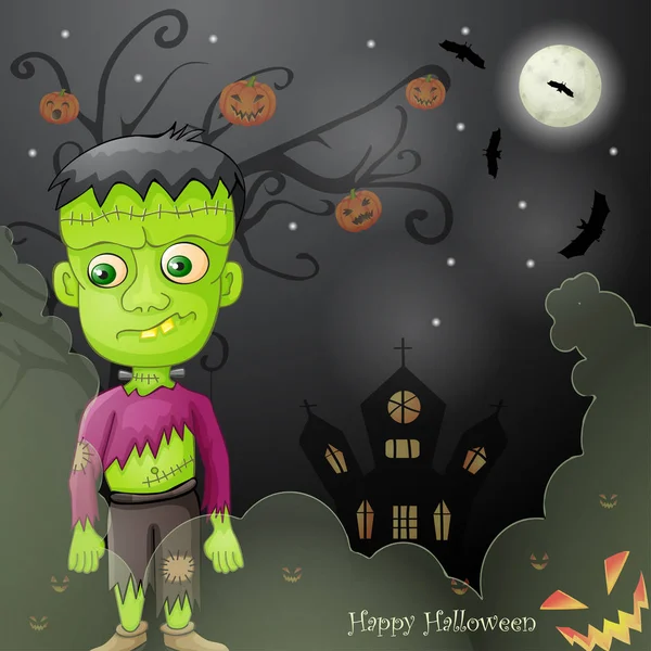 Halloween Karta Strašidelný Frankenstein — Stockový vektor