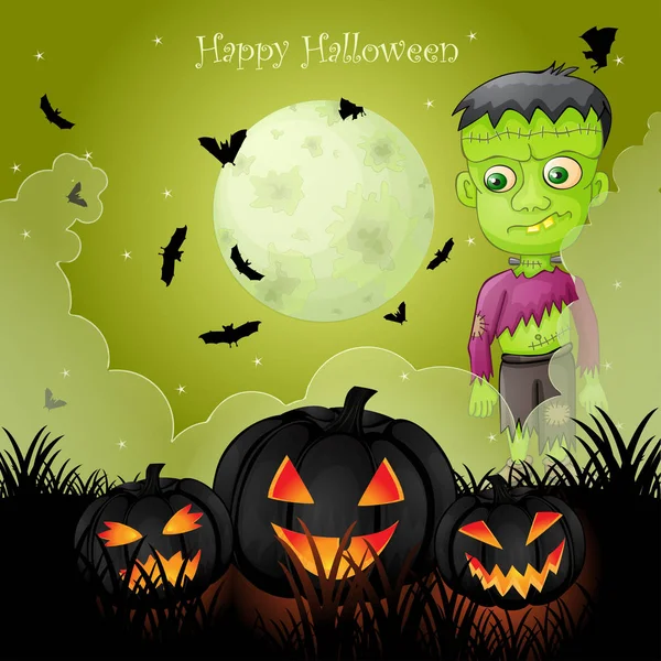 Biglietto Halloween Con Frankenstein Spettrale — Vettoriale Stock