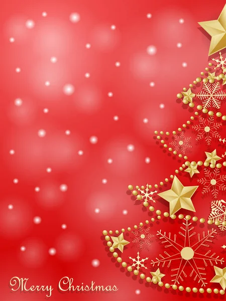 Tarjeta Navidad Con Árbol Copos Nieve Dorados — Vector de stock