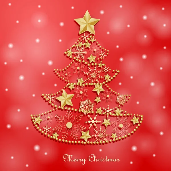 Christmas Card Golden Snowflakes Tree — Stock Vector