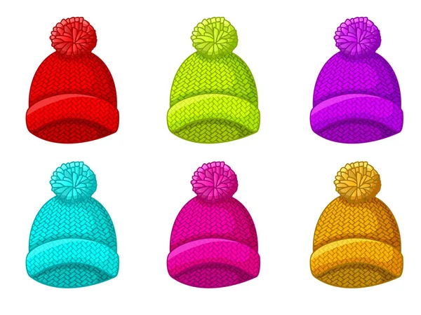 Conjunto Sombrero Invierno Multicolor Con Pompón — Archivo Imágenes Vectoriales