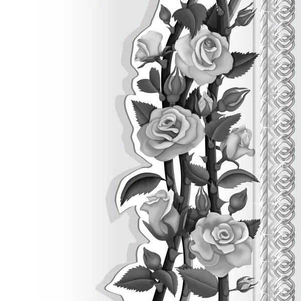 白玫瑰 黑玫瑰和银链卡片 — 图库矢量图片