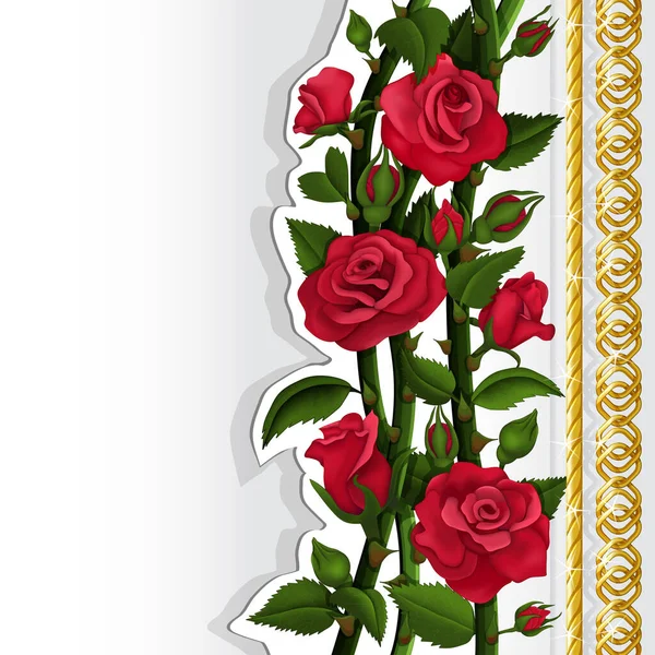 Carte Avec Roses Rouges Chaînes Dorées — Image vectorielle