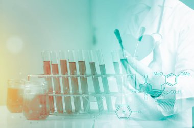 Test tüpü bilimine ve doktora çifte maruz kalma, kimyasal sıvı içeren laboratuvar camları., 