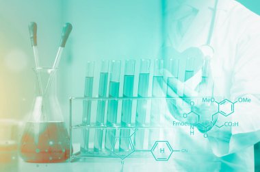 Test tüpü bilimine ve doktora çifte maruz kalma, kimyasal sıvı içeren laboratuvar camları., 