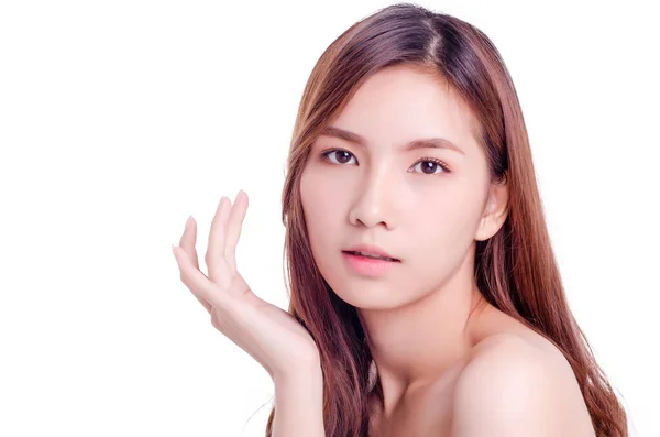 Ázsiai Fiatal Szép Bemutató Bemutató Másolás Tér Természetes Smink Szépség — Stock Fotó