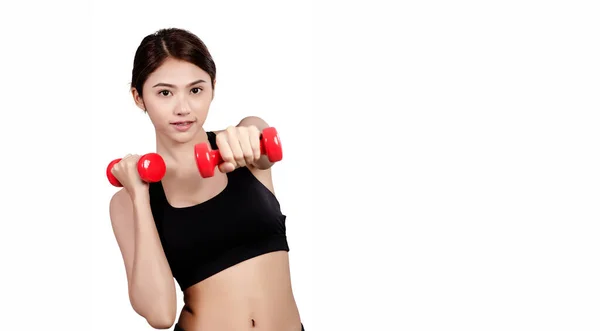 Portrait Pretty Sporty Girl Holding Weights — Stock Photo, Image