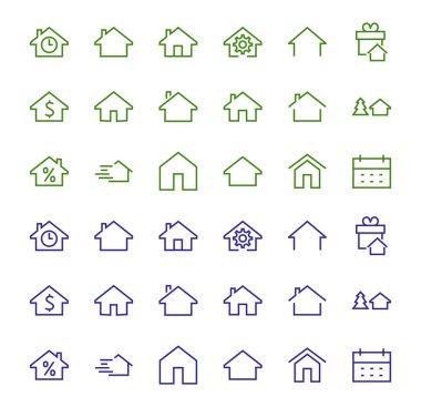 Basit çizgi vektör ev simgeleri kümesi. Evin sembollerini içeriyor, evi ve daha fazlasını. Düzenlenebilir felç. 480x480 piksel mükemmel