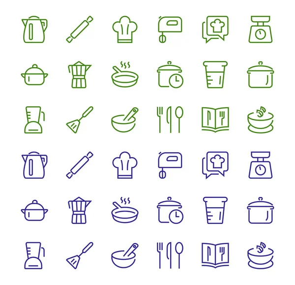 Conjunto Iconos Para Cocinar Cocina Líneas Vectoriales Contiene Iconos Como — Vector de stock