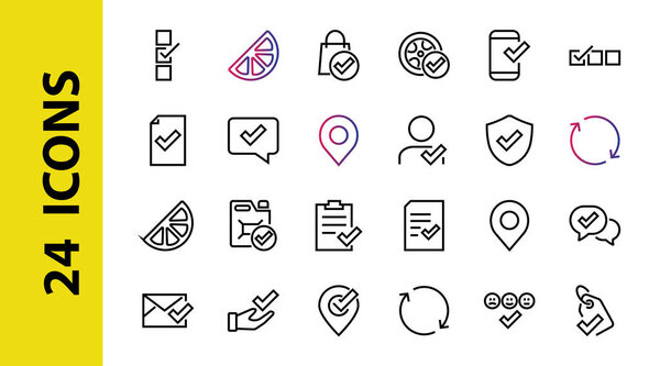 A simple set of claim related vector line icons. Contains icons such as security guarantee, received document, read message, verification, quality and much more. Editable Bar. 480x480
