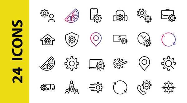  A simple set of settings and options related to Vector Line Icons. Contains icons such as set time, business, phone, and more. Editable Stroke.. 480x480