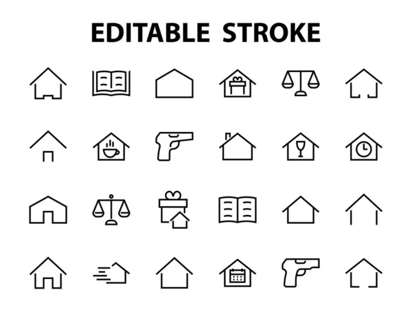 Ensemble Simple Modèles Icônes Maison Modifiables Couleur Contient Des Icônes — Image vectorielle