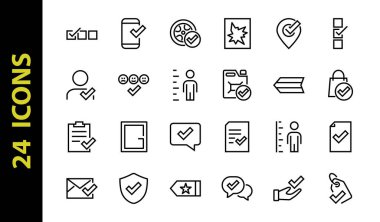 İlgili vektör çizgisi simgelerinden oluşan basit bir set. Güvenlik garantisi, alınan belge, okunan mesaj, doğrulama, kalite ve daha fazlası gibi simgeler içerir. Düzenlenebilir Bar. 480x480.