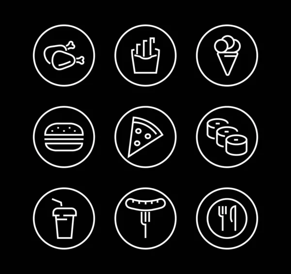 Una Semplice Serie Icone Del Fast Food Relative Alla Linea — Vettoriale Stock