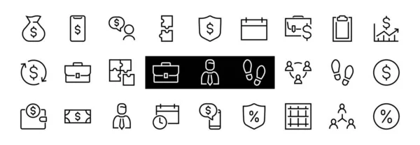 Set Von Geschäftsvektorzeilensymbolen Enthält Benutzersymbole Dollar Piktogramme Zahnräder Aktentasche Rätsel — Stockvektor