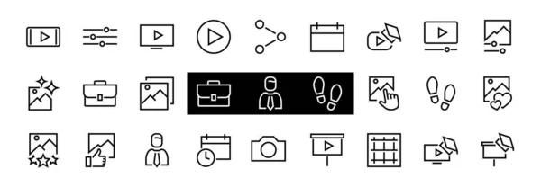 Set Von Bildergalerie Vektorzeilensymbolen Enthält Symbole Wie Video Video Abspielen — Stockvektor
