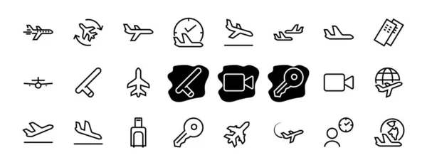 Eine Einfache Reihe Von Vektorlinien Symbolen Für Flughäfen Enthält Abzeichen — Stockvektor