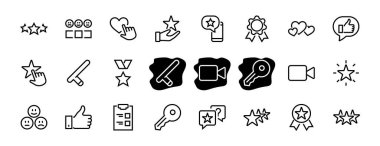 Basit Geri bildirim, ince çizgi simgelerini gözden geçirir. Değerlendirme, inceleme, STAR, ve daha fazlası, düzenlenebilir felç. Vektör illüstrasyonu