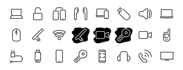 A set of smart devices and gadgets, computer hardware and electronics. Electronic devices icons for web and mobile vector lines. computer, telephone. Editable stroke. 48x48 pixels — Stock Vector