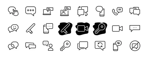 Conjunto simple de iconos de línea vectorial de mensaje. contiene iconos como conversación, SMS, notificaciones, chat de grupo y más. Un derrame cerebral. 48x48 píxeles perfecto, fondo blanco — Vector de stock