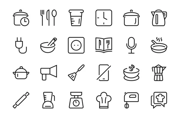 Набор Икон Приготовления Пищи Кухни Векторные Линии Содержит Иконы Такие — стоковый вектор