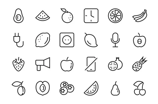 Fruit Icon Set Linee Vettoriali Contiene Icone Come Mela Banana — Vettoriale Stock