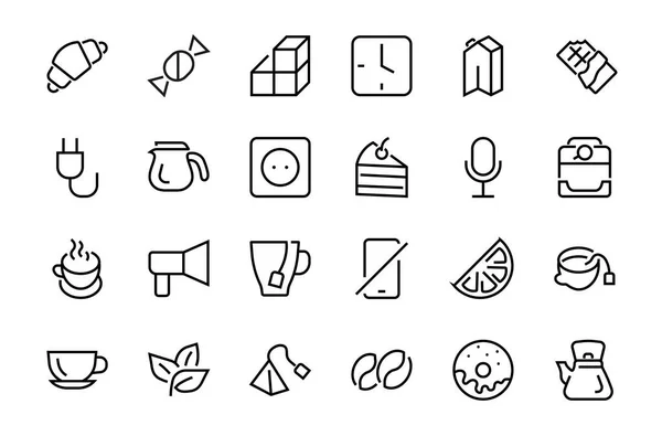 Coffee Tea Linear Icons Set Bevat Iconen Van Thee Theezakje — Stockvector