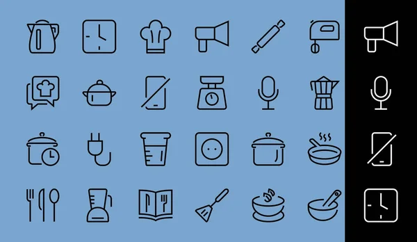 Set Van Pictogrammen Voor Koken Keuken Vector Lijnen Bevat Pictogrammen — Stockvector