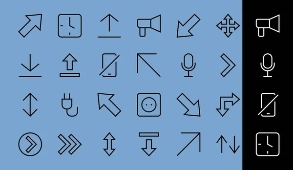 Conjunto de flechas de línea, direcciones, flechas, contiene iconos como pausa, continuación, directamente, a la derecha, Carrera editable. 480x480, Sobre fondo blanco, Ilustración vectorial — Vector de stock