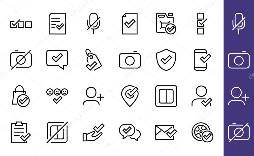 A simple set of claim related vector line icons. Contains icons such as security guarantee, received document, read message, verification, quality and much more. Editable Bar. 480x480