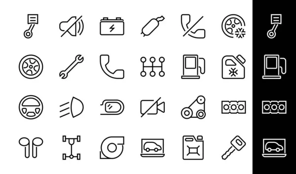 AUTO PARTS Set von Symbolen mit Bezug zu Vektorzeilensymbolen. Enthält Symbole wie Teile, Öl, Diagnose, Turbine, Lenkrad, Schlüssel, Fahrwerk, Getriebe und vieles mehr. Essbarer Schlaganfall — Stockvektor