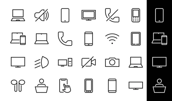 SMART apparaten en gadgets lineaire pictogrammen set, vector, bevat pictogrammen computer, camera, laptop, telefoon, webapparaten, elektronische apparaten, en nog veel meer. Aanpasbare beroerte — Stockvector